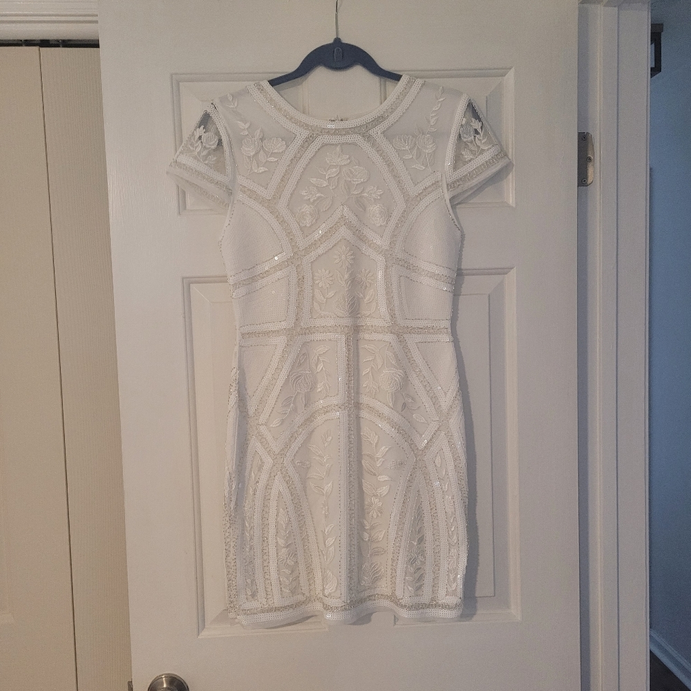 Lulus all over embroidered and sequined white mini dress
